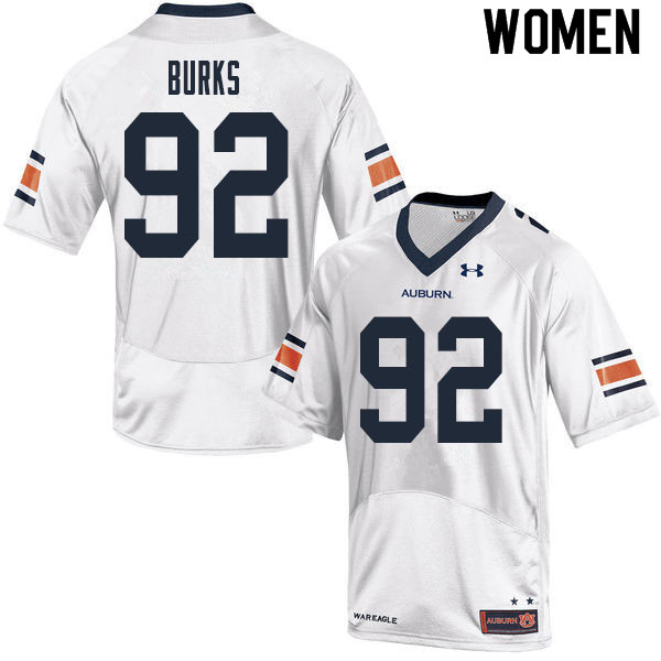 Women #92 Marquis Burks Auburn Tigers College Football Jerseys Sale-White - Click Image to Close